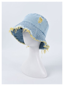 Hat female color hole denim fisherman hat Korean casual wild fringe basin hat tide couple sunscreen