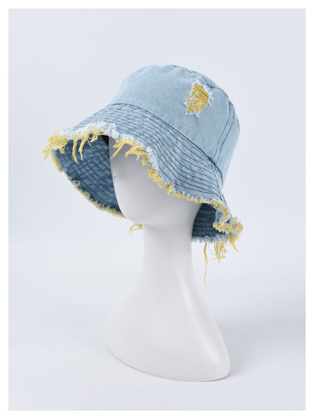 Hat female color hole denim fisherman hat Korean casual wild fringe basin hat tide couple sunscreen