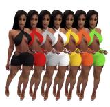 Fashion sexy solid color two-piece shorts short casual suit DD8077