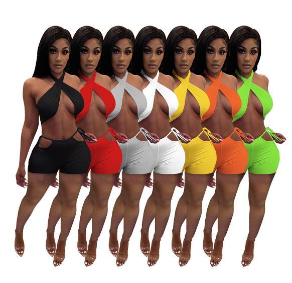 Fashion sexy solid color two-piece shorts short casual suit DD8077