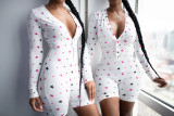 Sexy Pattern Printed V-Neck Long Sleeves Short Pants Jumpsuit B3137