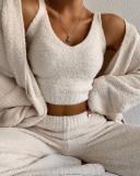 Two-piece casual fashion plush sweater V-neck cropped vest trousers OYW20251
