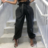 Fashion Leather High Waist Ruffle Legging Long Pants SQ926