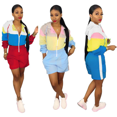 Womens color matching sunscreen loose jumpsuit jumpsuit QZ4062