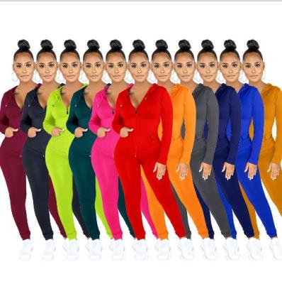 Autumn Solid Color Zipper Long Sleeves Hooded Cardigan With Trousers Two Piece Sets FM53-K1