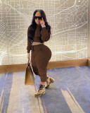 Casual Solid Color Long Sleeves Hooded Sweater With Drawstring Trousers Two Piece Sets KK8232