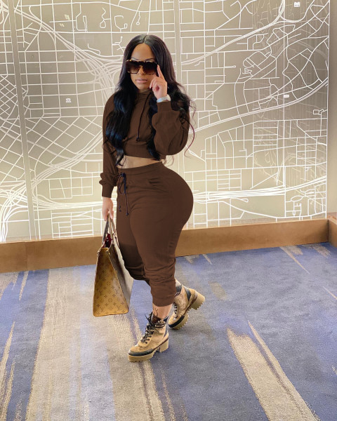 Casual Solid Color Long Sleeves Hooded Sweater With Drawstring Trousers Two Piece Sets KK8232