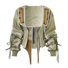 Fashion Stitching Button Square Collar Long Sleeves Mini Tops  WF183