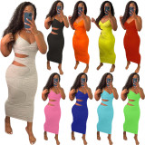 Sexy fashion hollow split-layer sling cotton dress MN9300
