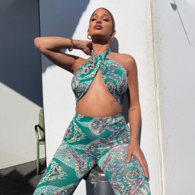 Hollow halter neck wrap chest fashion printed jumpsuit women P134681W
