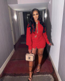 Sexy Solid Color Long Sleeves Shirt With Mini Button Skirt Two Pieces Sets  A5219