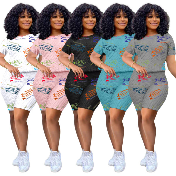 Fashion Womens clothing letter printed yoga fabric leisure sports suit two-piece suit TK6167