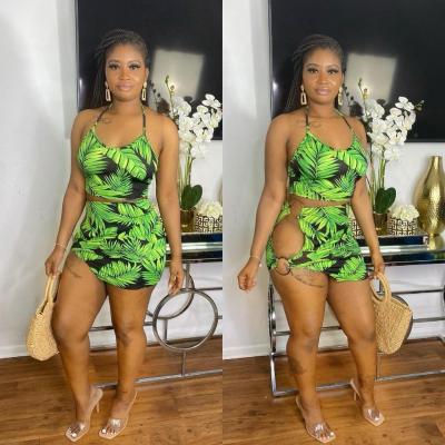 New floral print slim sexy two-piece suit LS6417