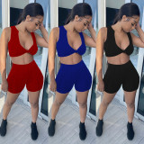 Yoga knitted jacquard sports solid color two-piece suit GLS8163