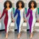 Fashion Contrast Stitching Round Neck Long Sleeves Midi Skinny DRess SM9127