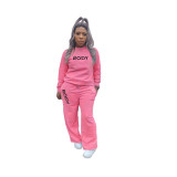 Casual Letter Printed Round Neck Long Sleeves Top With Straight Wide Leg Pants Two Piece Sets TH3574