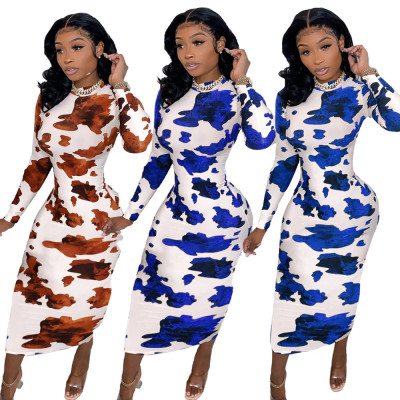 Fashion sexy slim printed invisible zipper dress JH209