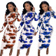 Fashion sexy slim printed invisible zipper dress JH209