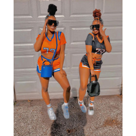 Summer new positioning printing short sleeve sports two-piece suit AW5843
