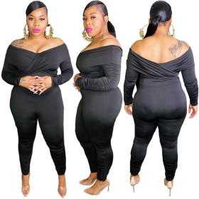 Sexy V-Neck Long Sleeves Skinny Plus Size Jumpsuit GL7002