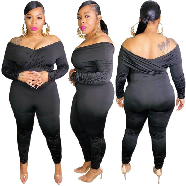 Sexy V-Neck Long Sleeves Skinny Plus Size Jumpsuit GL7002