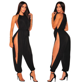 Sexy Solid Color Round Neck Sleeveless Split Jumpsuit  JLX7006