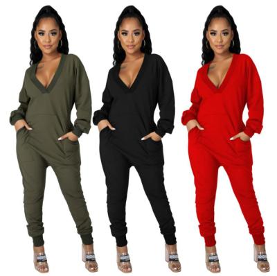 Fashion sexy deep V pocket one-piece harem pants N9259A