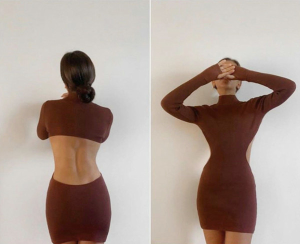 Sexy Knitting High Collar Long Sleeves Backless Mini Skinny Dress ZC3889
