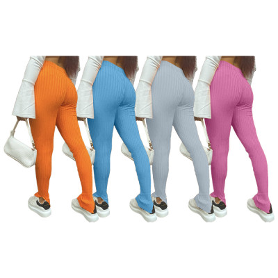 Autumn Solid Color Knitting Split Long Pants H1560