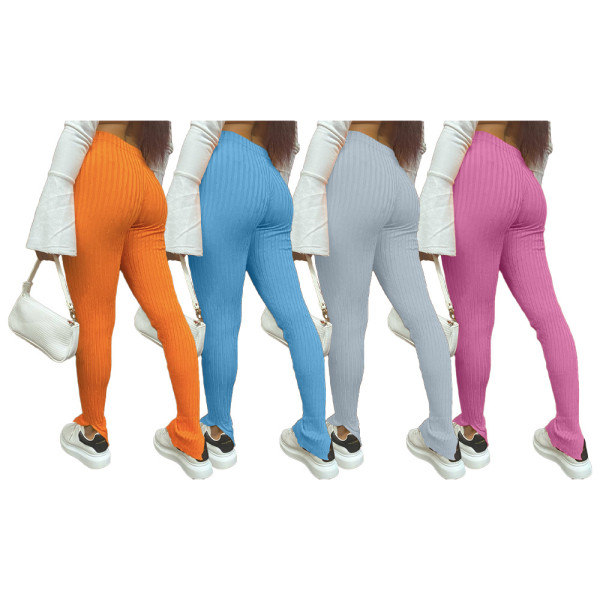 Autumn Solid Color Knitting Split Long Pants H1560