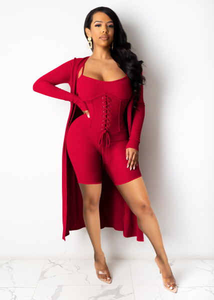 Womens solid color suspenders, eyelets tied sexy jumpsuit Q774