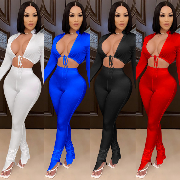 Tight sexy irregular short solid color two-piece women CYF3748