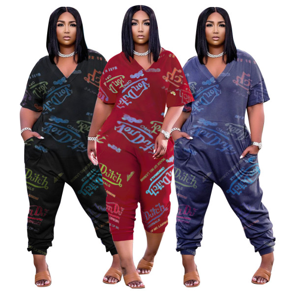 Womens full body print fashion casual street wear jumpsuit JR3598