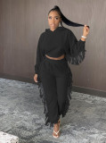 Fashion Solid Color Tassel Long Sleeves Hooded Sweater With Trousers Two Piece Sets BN126