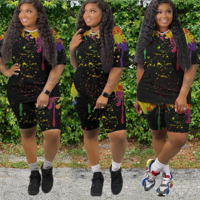 Fashion women's positioning printing color splash ink printing casual suit WA7141