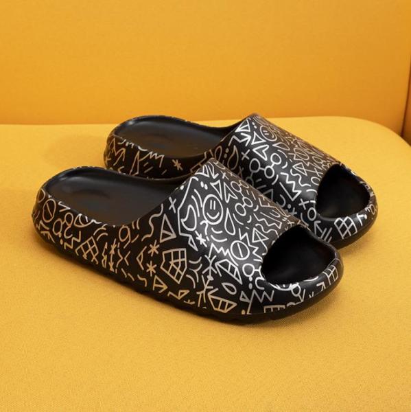 Graffiti Fish Mouth Slippers Womens Thick Bottom Sponge & Baby Sesame Street Couple Pattern Slippers