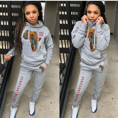 Womens fashion casual sweater hooded sports two-piece suit TY1886