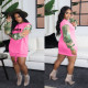 Fashion Letter Printed Stitching Round Neck Long Sleeves Mini Dress TH3577