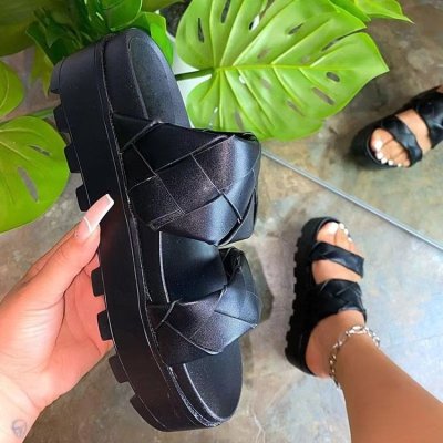 Large size Womens thick-soled sandals and slippers beach shoes woven non-slip thickening ABC