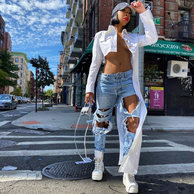 Fashion Solid Color Irregular Waistless Midi Shirt Coat  M20800T