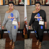 Sexy casual fashion print off shoulder two-piece nightclub clothes K2056