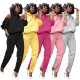 Fashion Solid Color Zipper Long Sleeves Hooded Sweater With Trousers Two Pieces Sets  FSL111