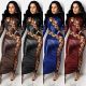 Sexy Stitching Hollow Out Round Neck Long Sleeves Lace-Up Midi Dress XZ3819