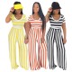 Striped round neck short-sleeved wide-leg jumpsuit YYU6395