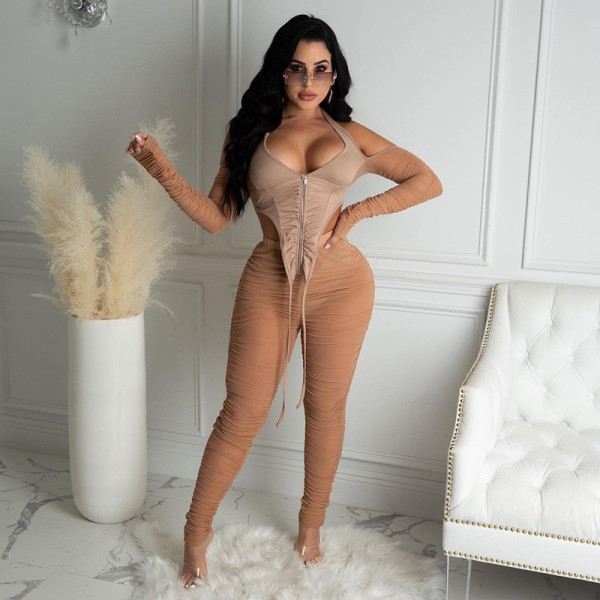 Low-cut mesh see-through ruffled irregular slim fit suit K20S10793