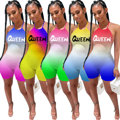 Fashion gradient letter print halterneck jumpsuit ED8378