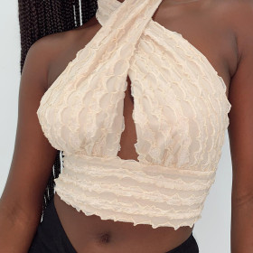 Womens color stitching halter neck wrap chest top corset sexy camisole slim waist top M21Z6W144