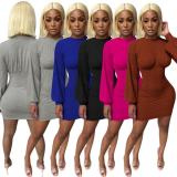 Fashion Round Neck Long Sleeves Mini Skinny Dress F8317
