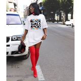 Plus Size Printed Round Neck Short Sleeves Mini Dress H3534