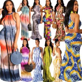 Womens dress tie-dye print sexy long dress OSS19297